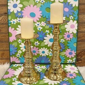 Gorgeous very large, heavy, vintage brass candle holders